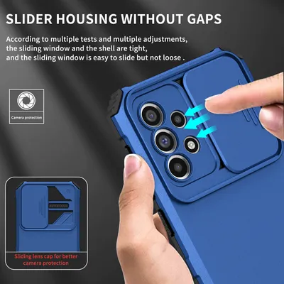 Produktbild von Galaxy A33 5G Hülle, Dual Layer Ständer Schutzhülle mit Schiebe Kamera Schutz für Samsung Galaxy A33 5G Blau