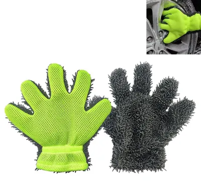Immagine prodotto di Guanto in microfibra, 2 pezzi, verde fluorescente, con 5 dita, per auto, bicicletta, motocicletta