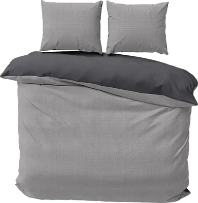 Produktbild von Seersucker Bettwäsche Unifarben Wende Doubleface Sommer Mikrofaser Bettbezüge, Größe:3 teilig 240x220 cm, Farbe:grau / anthrazit