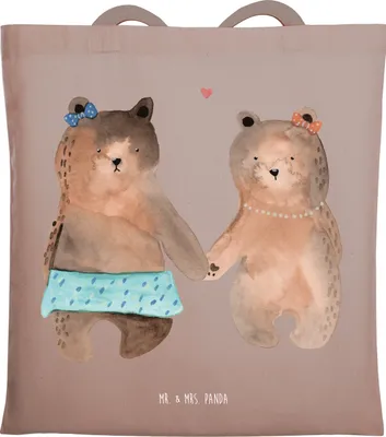 Produktbild von Mr. & Mrs. Panda einkaufstasche baumwolle Bär Freundin - Braun Pastell - Geschenk, Teddy, Uni Tasche, Jutebeutel, Stoffbeutel, Büchertasche