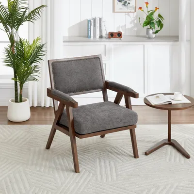 Produktbild von STILVORA Relaxsessel mit gepolsterte Armlehnen,Loungesessel mit Holzrahmen,Polsterstuhl für Wohnzimmer,Schlafzimmer,Arbeitszimmer&Büro,Grau