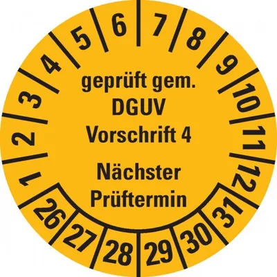 Produktbild von Dreifke® Prüfplakette gem.DGUV Vorschrift 4, 26-31, gelb, Dokufolie, ...