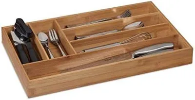 Immagine prodotto di Portaoggetti - 5 x 27,5 x 46 cm - Naturale - Bambù - 6 scomparti