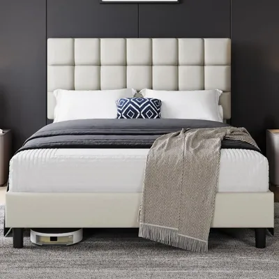 Immagine prodotto di Letto con rete a doghe - Testiera regolabile - Beige - 140 x 200 cm