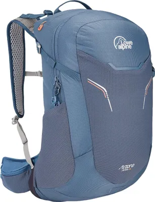 A blue backpack is shown against a white background.