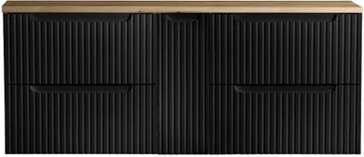 Produktbild von Waschtisch 'Skelbolu' mit einer Tür und 4 Schubladen gerillt 140 x 60 x 40 cm Schwarz / Eichenoptik