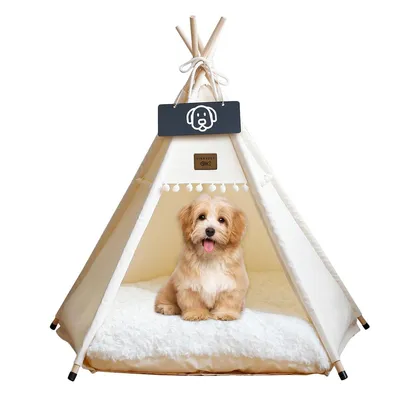 Produktbild von Haustierzelt,Katzenbett für Hunde und Katzen, abnehmbares Kissen, Tipi Design, Waschbar, 60x60x70 cm