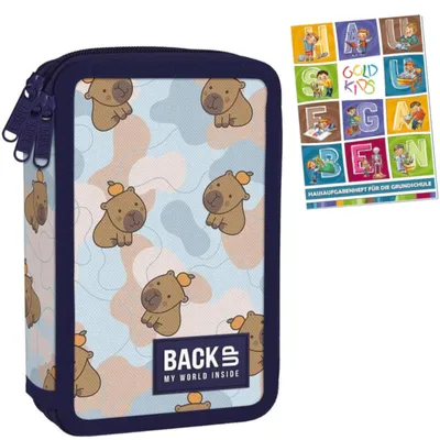 Produktbild von Federmäppchen 3 Fächer - Mäppchen für Mädchen und Jungen - Federmappe 3-Fach Federtasche Gefüllte Schüleretui Schulmäppchen und Hausaufgabenheft