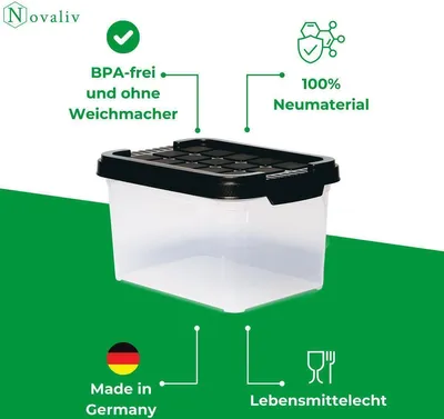 Immagine prodotto di Novaliv 20x scatole con coperchio piccole 2 L antracite Scatole in plastica impilabili con chiusura a clip senza BPA 19 x 14 x 11 cm