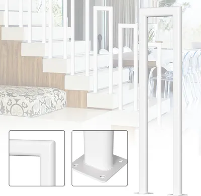 Produktbild von Jayseuw 75cm U-Form Treppengeländer für Innen und Außen - Weiß Eisen Elliptische Röhre Handlauf für Treppen, Flure, Loft und Dachboden Aufrechte Montage