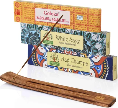 Produktbild von Räucherstäbchen Set – Nag Champa, White Sage + Halter | Natur Räucherwerk
