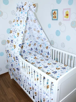 Produktbild von Primawela Baby Bettset - 6 teiliges Set mit Vollstoff Himmel Bettwäsche Nestchen 11. Waldtiere