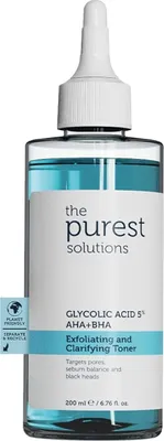 The Purest Solutions Peeling & klärendes Gesichtswasser (Glykolsäure 5% AHA + BHA) - Für alle Hauttypen - Gleichgewicht der Talgabsonderung