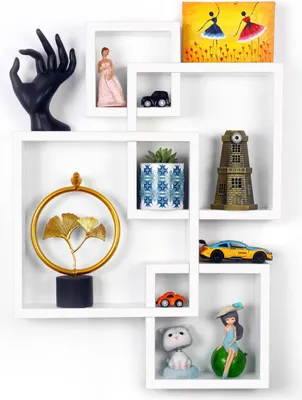 Produktbild von Belle Vous Würfel Wandregal weiß - Wand Regal hängend aus Holz - Schweberegal Hängeregal Würfelregal für Küche Wohnzimmer Büro - Bücherregal für
