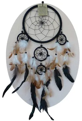 Image de Attrape-rêves Dreamcatcher Plumes Rêves Cadeau Décor Suspendu Carillon Harmonisation de l'espace 32 cm, noir