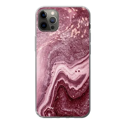 Produktbild von MuchoWow® Handyhülle Schutzhülle Hülle für iPhone 13 Pro Max Naturstein - Rosa - Glitter Silikon Softcase Handy Hülle - Mobiltelefon