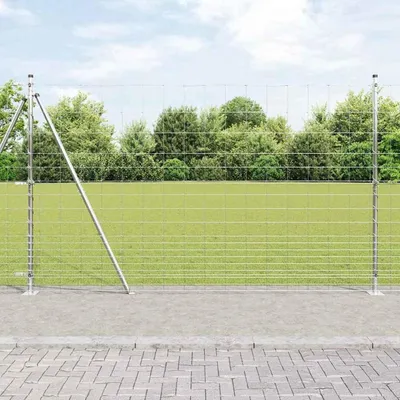 Produktbild von Feldzaun 1,5 x 25 m aus verzinktem Stahl mit 13 Zaunpfosten und Grundplatten, Ø 32 mm, 83,5 cm, Sechseckgeflecht für Hühnerställe, Kaninchengehege und Wildschutz