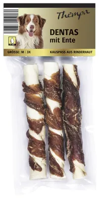 Image de 24x 120g Thempa Denta Rouleau à mâcher en peau de bœuf avec canard Friandise pour chiens Stick 2880g