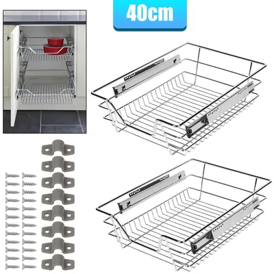 Productafbeelding van Eikuavons 4X Telescopische lade, keukentray, kastuitrekker, korfuitrekker, voorgemonteerd, verchroomd, zilver, 40 cm