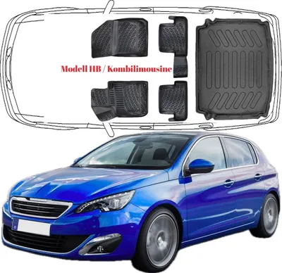 Produktbild von 3D Auto Fußmatten & Kofferraumwanne Set Kompatibel mit Peugeot 308 2.Gen 2013-2021 HB