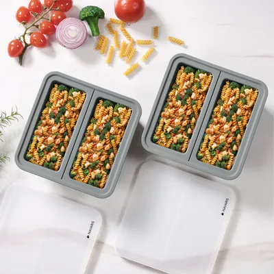Produktbild von Navaris 2-Tasse Silikon Gefriertablett mit Deckel, 2 Packs Suppe Gefrierschrank Eiswürfelform für Lebensmittel, Container zum Speichern und Einfrieren