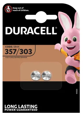 Zdjęcie produktu dla Duracell 303/357, Jednorazowa bateria, SR44, Srebrny-Oksydowany, 1,5 V, 2 szt., Guzik/moneta