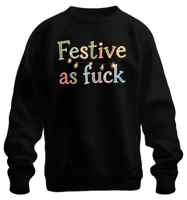 Productafbeelding van Feestelijk kerstshirt, grappig en brutaal, met lichtjes. Uni sweatshirt, zwart, maat XXL