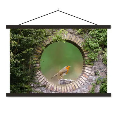 Produktbild von MuchoWow® Textilposter Vogel - Durchblick - Rotkehlchen 150x100 cm mit schwarzem Rahmen - Schlafzimmer