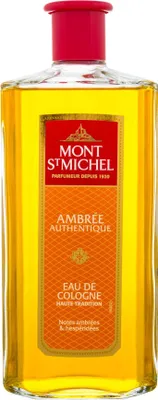 A bottle of Mont St Michel Ambree Authentique Eau de Cologne.