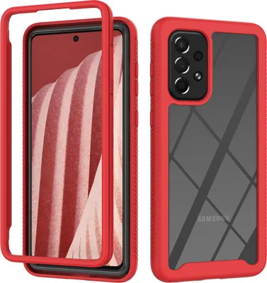 Produktbild von Galaxy A73 5G Hülle, Hybrid Transparente Rückseite Robust TPU Bumper Rutschfest Stoßfest Ganzkörper Schutzhülle für Samsung Galaxy A73 5G Rot