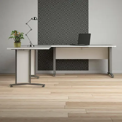 Produktbild von Schreibtisch Cezannine, Mehrzweckschreibtisch, Bürotisch für PC, Eckschreibtisch, 230x200 h75 cm, Weiß und Grau