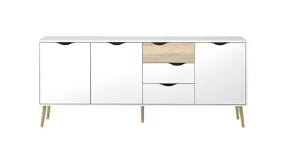Produktbild von Napoli sideboard mit 3 Türen und 3 Schubladen, weiss/Eiche.