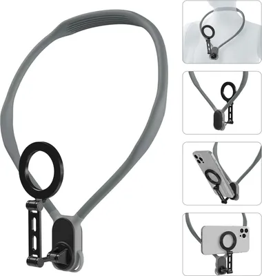 Produktbild von Magnetischer Hals Telefon Selfie Halter, Magnetische POV/Vlog Hals Handyhalterung Nacken-Telefonhalter Freihändiges Telefon Halshalter mit Brustgurt, für iPhone Android