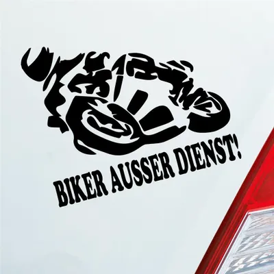 Produktbild von Auto Aufkleber Motorrad Biker ausser Dienst! Moped Bike Mopped 12x10 cm Schwarz Glanz Sticker Heckscheibenaufkleber