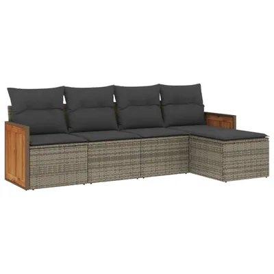 Produktbild von vidaXL 5-tlg. Garten-Sofagarnitur mit Kissen Grau Poly Rattan