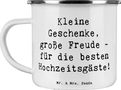Produktbild von Mr. & Mrs. Panda Teetasse Spruch Gastgeschenke Freude - Weiß - Geschenk, Pott, liebevoll handgefertigte Geschenke, Heiraten, Gemeinschaft, Haferl, Emaille Tasse, Nähe