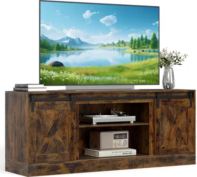 Zdjęcie produktu dla KOMFOTTEU Szafka TV pod telewizor do 70 cali, szafka TV z przesuwanymi drzwiami i regulowanymi półkami, mebel TV z zabezpieczeniem przed przechyleniem, 150 x 39 x 60 cm