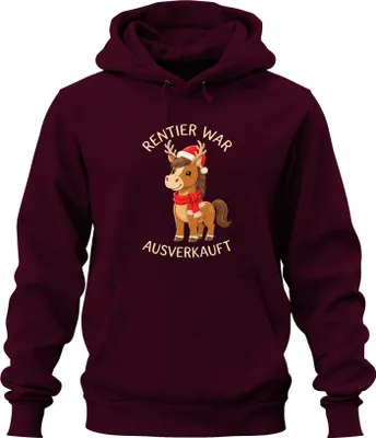 Produktbild von Rentier war t Weihnachten lustig Pferd Geweih niedlich Uni Hoodie Kapuzenpullover, Burgundy, 3XL