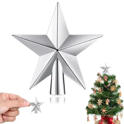Immagine prodotto di Punta per albero di Natale a forma di stella, 4,5 cm, glitter, plastica, argento
