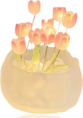 Produktbild von DIY-Tulpen-Nachtlicht, Mini-Tulpen-Nachtlicht im Topf, Schreibtisch-Dekorations-Nachtlicht, Schlafzimmer-Schlaflicht (9 Blüten),white