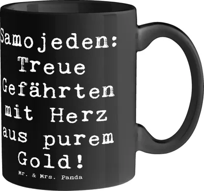Produktbild von Mr. & Mrs. Panda Tasse Spruch Samojede Herz - Schwarz - Geschenk, Hunderasse, haferl, Pflege, Hunderassen Beschreibung, Kaffeebecher, kaffeetasse bedruckt, Vielfalt, Pott