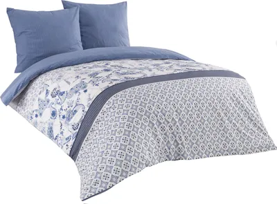 Produktbild von 3 tlg Baumwolle Renforce Bettwäsche 200x200 blau weiß gestreift Wendebettwäsche