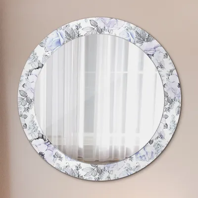 Produktbild von Wohnzimmer Spiegel - Mirror zum Wandspiegel Schlafzimmer – Schminkspiegel - Blau Rosen - Runder: Ø70cm