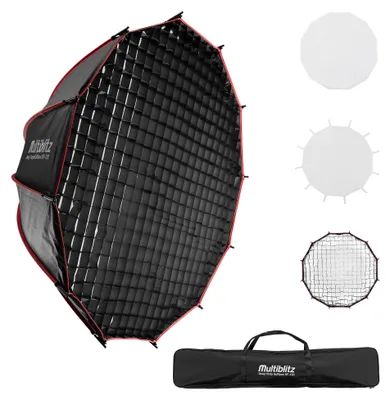 Productafbeelding van Multiblitz Deep Rota Softbox SF-120 voor Bowens, met rooster en diffusors, lichtvormer voor studioflitsers en LED-continu licht, lichtdiffusor voor portretfotografie en videoverlichting