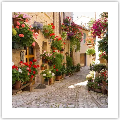 Produktbild von Poster - Poster ohne Rahmen - Blume Straße Haus - 40x40 cm - Wand Bild - Wanddeko - Wandbilder - Kunstposter - Wandposter - Bilder - Kunstdruck - Wanddekoration - Wandbild - P2XAC40x40-3586