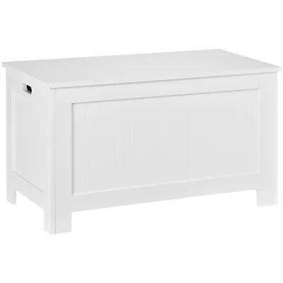 Image de HOMCOM Coffre de rangement avec charnières de sécurité boîte de rangement en bois coffre à jouets avec couvercle rabattable 81L x 40l x 46H cm blanc