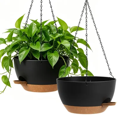 Produktbild von Hängetopf Pflanztopf Blumentopf hängend - Selbstbewässernd - 33 cm - Schwarz-Braun - 2er-Set