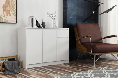 Produktbild von Kommode - mit 2 Schublade - mit 2 Tür - 112,5 x 82 x 35 cm B/H/T - Weiß - Moderne Sineboard - für Wohnzimmer - Schlafzimmer - Aston 3D1S