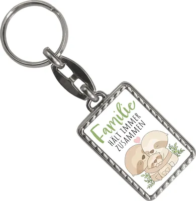 Produktbild von Faultier Schlüsselanhänger mit Bordüre mit Spruch Familie hält immer zusammen