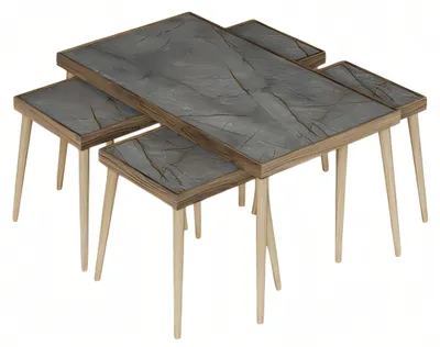 Immagine prodotto di Elegante set di tavoli in legno grigio con tavolino e tavoli laterali